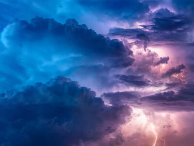 Thunderstorm clouds and lightning